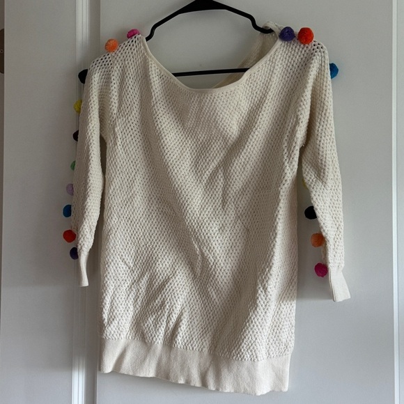 Anthropologie Cream Sweater with Multicolor Pom-Poms - Picture 2 of 13